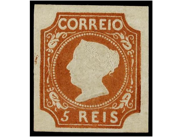 (*) PORTUGAL. Af.1. 1853. 5 Reis Castaño Rojo, Tipo I. Color Fresco, Excelente Relieve. MUY BONITO EJEMPLAR. Cert. MIRAN - Other & Unclassified