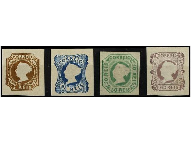 (*) PORTUGAL. Af.1/4R. 1853. REIMPRESIONES DE 1863. 5 Reis Castaño, 25 Reis Azul, 50 Reis Verde Y 100 Reis Lila. MAGNÍFI - Andere & Zonder Classificatie