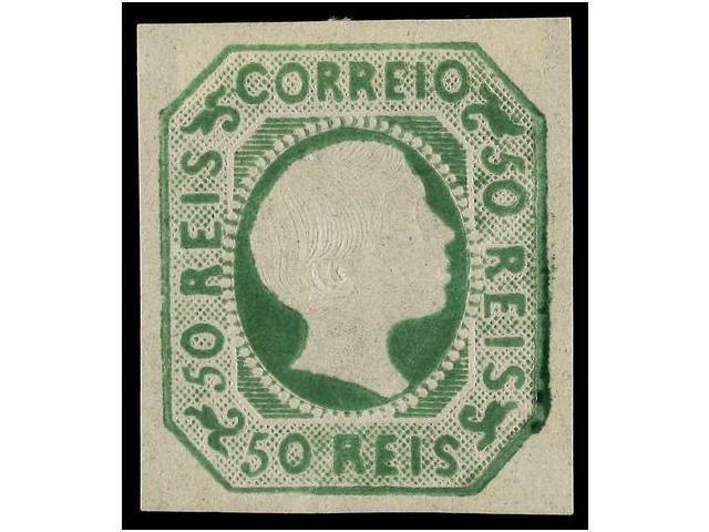 * PORTUGAL. Af.8. 1855. 50 Reis Verde. Goma Original, Excelente Color Y Relieve. MUY BONITO EJEMPLAR. Cert. MIRANDA DA M - Autres & Non Classés