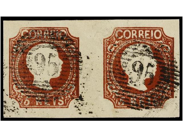 ° PORTUGAL. Af.10 (2). 1856. 5 Reis Castaño Rojo, Pareja, Mat. Numeral ´95´ De Pombal. MAGNÍFICA. Afinsa.510&euro;. - Autres & Non Classés