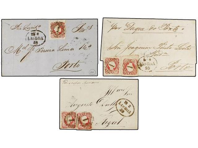 PORTUGAL. 1858-59. CORREO MARÍTIMO. 3 Cartas, Una Dirigida A AZORES, Circulados Con Sellos De 25 Reis Rosa, Manuscrito ´ - Autres & Non Classés