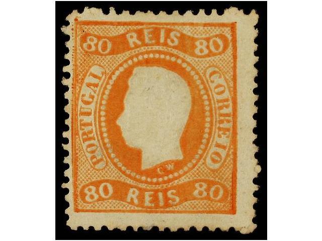 * PORTUGAL. Af.32. 1867. 80 Reis Naranja. Color Fresco, Regular Centraje. Cert. A.C.D.P. Afinsa.561&euro;. - Autres & Non Classés