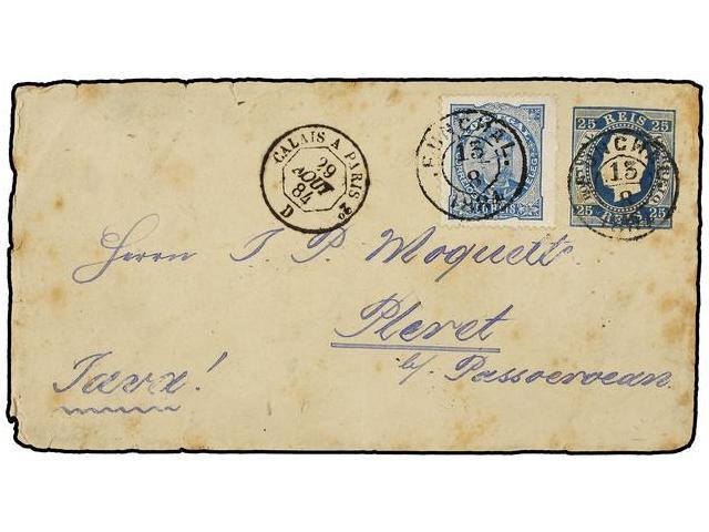 PORTUGAL. Af.48 (2), 58. 1884. FUNCHAL (Madeira) A PLERET (JAVA, Indias Holandesas). Entero Postal De 25 Reis Azul Con F - Andere & Zonder Classificatie