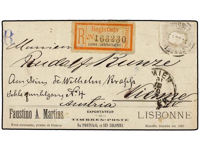 PORTUGAL. Sc.45. 1891. Registered Cover To VIENNA (Austria) With Printed Advertising At Base, Franked By 1870-84 Luiz 10 - Autres & Non Classés