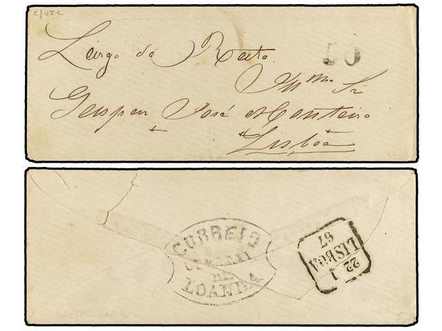 ANGOLA. 1866. Cover And Large Part Original Contents From Loanda To Lisbon; Struck On Reverse With Framed ´CORREIO CENTR - Autres & Non Classés