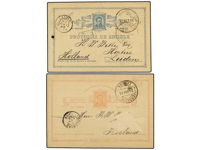 ANGOLA. 1893. Dos Enteros Postales De 10 Reis Azul (perforacion En Una Esquina) Y 20 Reis Rosa, Usados Desde CATUMBELLA - Autres & Non Classés