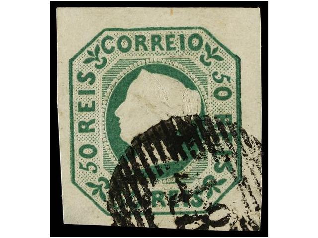 ° PORTUGAL: AZORES. Af.3. 1853. 50 Reis Verde, Mat. NUMERAL 48 De ANGRO DO HEROISMO. Grandes Margenes, ínfimo Adelgazami - Autres & Non Classés