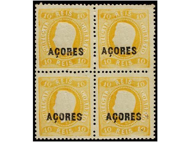 **/* PORTUGAL: AZORES. Yv.8. 1868. 10 Ore Amarillo. Bloque De Cuatro. MAGNÍFICO. Yvert.+320&euro;. - Autres & Non Classés