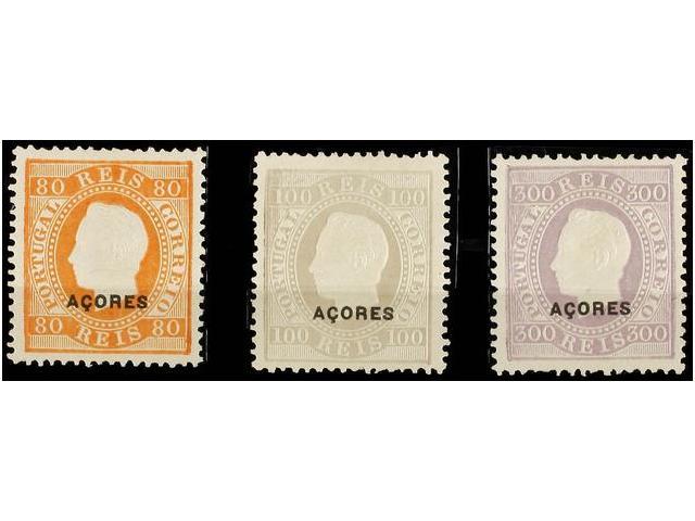 (*) PORTUGAL: AZORES. Yv.25, 26, 31. 1882-84. 80, 100 Y 300 Reis Sin Goma Dent. 13 1/2. Yvert.300&euro;. - Autres & Non Classés