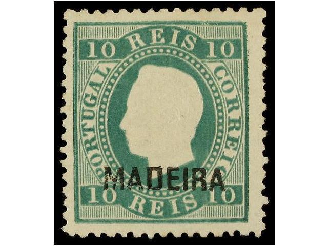 (*) PORTUGAL: MADEIRA. Af.27. 1879-80. 10 Reis Verde Azul. Magnífico Ejemplar Sin Goma. Cert. A.C.D.P. Cat. 230&euro;. - Autres & Non Classés