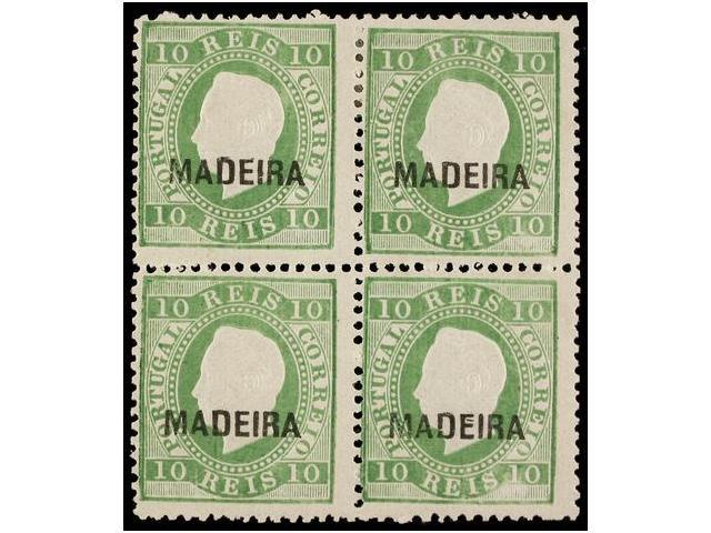 **/* PORTUGAL: MADEIRA. Af.27. 1879. 10 Reis Verde Amarillo. Bloque De Cuatro, Regular Centraje. Afinsa.912&euro;. - Autres & Non Classés