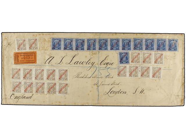 MOZAMBIQUE. 1911 (Oct 9). Large Registered Cover To The ´Thatched House Club´ In St. James´s, London Franked By Extraord - Autres & Non Classés