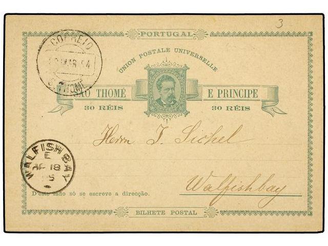PORTUGAL: ST THOMAS & PRINCE. 1895. SANTO THOME A WALFISHBAY (Africa Del Sur). Entero Postal De 30 Reis Verde, Llegada E - Autres & Non Classés