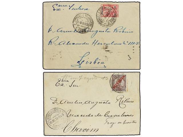 PORTUGAL: ST THOMAS & PRINCE. 1913-28. Dos Cartas Circuladas A PORTUGAL Con Franqueos De 25 Reis Y 80 Reis. - Autres & Non Classés