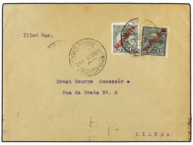 PORTUGAL: ST THOMAS & PRINCE. 1920. ST. THOME A LISBOA. 10 Reis Verde Y 50 Reis Azul Con Habilitacion PROVISORIO. - Autres & Non Classés