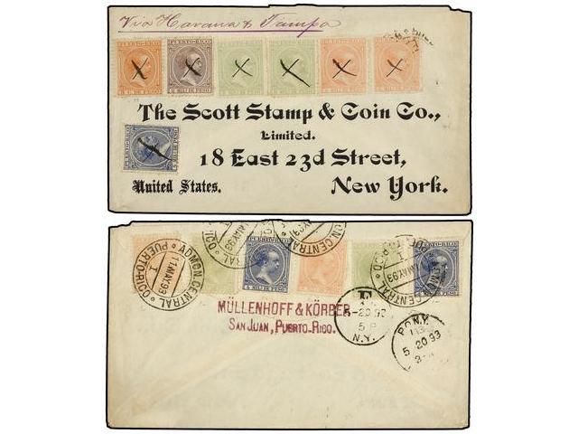 PUERTO RICO. Ed.88, 89 (3), 90 (4), 91 (4), 94. 1893. SAN JUAN  A NEW YORK. Espectacular Franqueo En Anverso Y Reverso. - Autres & Non Classés