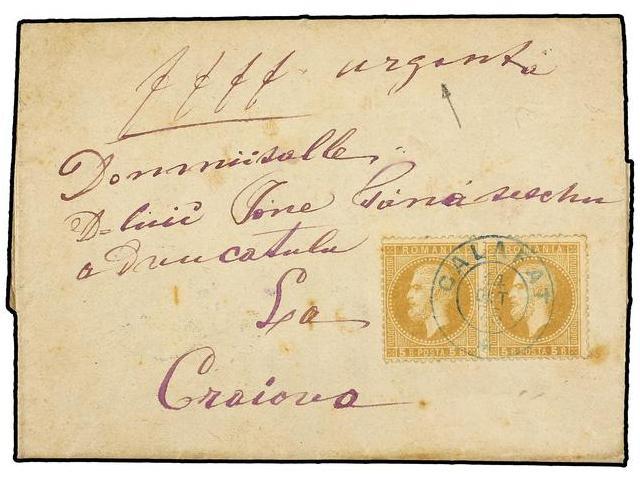 RUMANIA. Mi.38 (2). 1875. CALAFAT To CRAIOVA. 5 Bani Bistre, Pair With CALAFAT/* Cds. Manuscript ´´Urganta´. - Autres & Non Classés