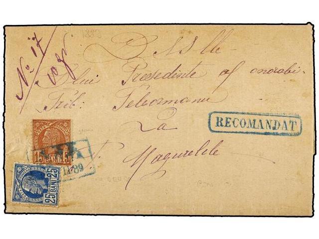 RUMANIA. Mi.74, 75. 1889. BEUCA To TURNU MAGURELE. 15 Bani Red Brown And 25 Bani Blue Tied With RAILWAY Box Cancel C.F.R - Autres & Non Classés