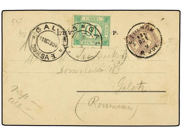 RUMANIA. 1900. HUNGARY To GALATI (Romania). Postcard Franked By Hungarian 4 Fil. Violet Stamp, Taxed On Arrival With Rom - Autres & Non Classés