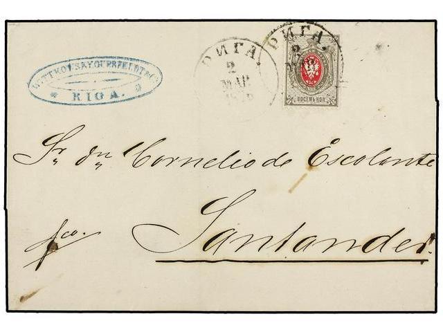 RUSIA. 1876. RIGA To SANTANDER (Spain). 8 K. Grey And Red. Rare Destination. - Autres & Non Classés
