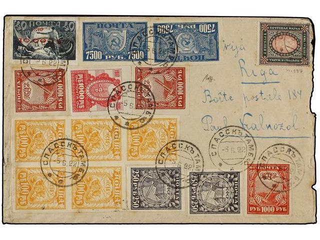 RUSIA. 1922. Cover To RIGA. Espectacular Franking. Arrival On Back. - Autres & Non Classés