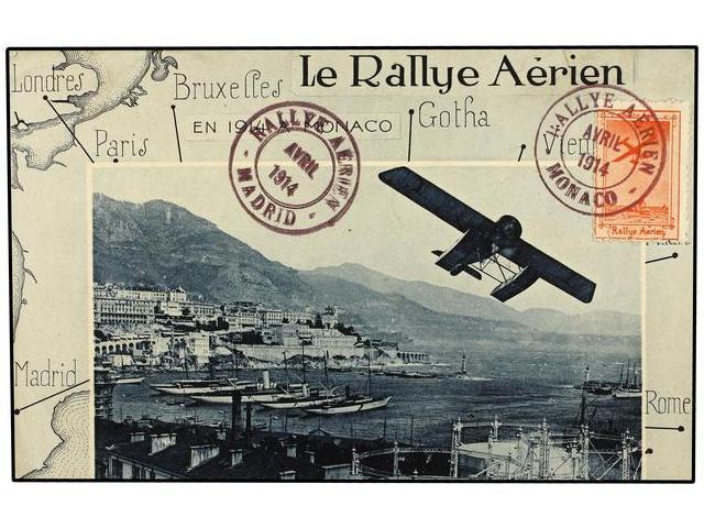 ESPAÑA. 1914. Tarjeta Postal De RALLYE AERIEN MONACO A MADRID Con Viñeta Del Vuelo Y Fechadores De Salida Y Llegada. - Autres & Non Classés