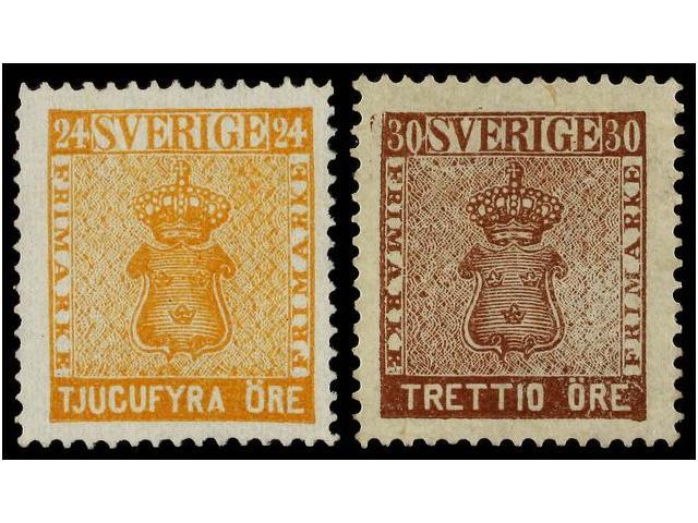 (*) SUECIA. Fe.10, 11. 1858. 24 Ore Orange And 30 Ore Brown, Without Gum. FINE. - Autres & Non Classés