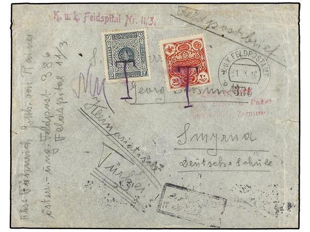TURQUIA. 1916. AUSTRIAN MILITARY Envelope Sent To SMYRNA (Turkey) Without Stamps K. K. FELPOSTAMT Cds. Taxed On Arrival - Autres & Non Classés
