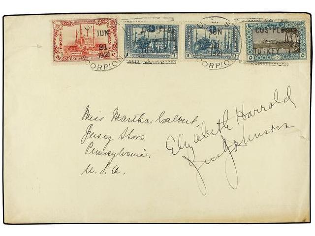 TURQUIA. 1921. CONSTANTINOPLE To U.S.A. 20 Pa., 1 Pi. (2) With Maritime Cancel U.S.S. ESCORPION/COS´PLE/TURKEY. - Autres & Non Classés