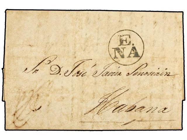 ESTADOS UNIDOS. 1838 (20-Nov.). NEW ORLEANS A LA HABANA (Cuba). Marca E/ NA Estampada A La Llegada. MAGNÍFICA. - Otros & Sin Clasificación