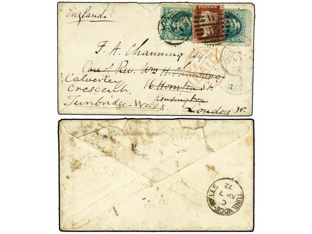 ESTADOS UNIDOS. 1872. U.S.A. To LONDON. 3 Cents Green (2) Redirected To TUNBRIDGE-WELLS Wiht Great Britain 1 P. Red. - Autres & Non Classés