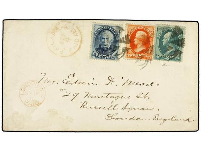 ESTADOS UNIDOS. Sc.158+178+179. 1876 (Sept. 4). Cover To LONDON At 10c. Rate Franked By 1873 3c. Blue Green, 1875 2c. Ve - Autres & Non Classés