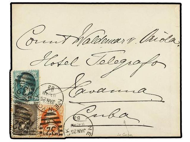 ESTADOS UNIDOS. Sc.183, 205, 207. 1883 (Jan 25). Cover From NEW YORK To HAVANA (Cuba), Bearing 1882 Garfield 5c. Brown A - Autres & Non Classés