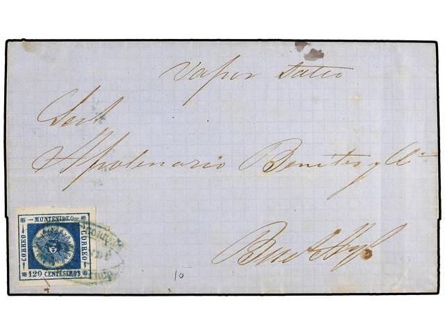 URUGUAY. Sc.16. 1862. PAYSANDU A BUENOS AYRES. 120 Cents. Azul, Manuscrito ´Vapor Salto´. Muy Bonita. - Autres & Non Classés