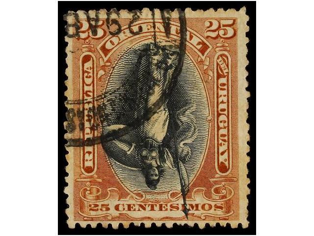 (*) URUGUAY. Sc.120a. 25 Cts. Castaño Y Negro CENTRO INVERTIDO. Muy Bonito Ejemplar Sin Defectos, Muy Raro Así. Cert. SO - Autres & Non Classés