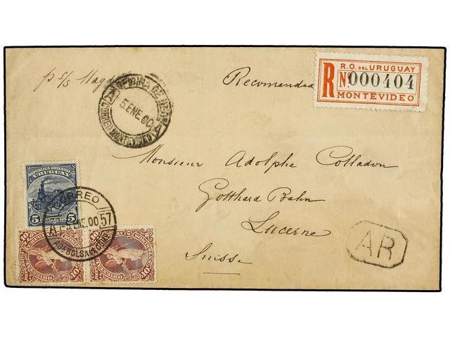 URUGUAY. 1900. MONTEVIDEO A SUIZA. 5 Cts. Azul Y 10 Cts. Castaño (2), Carta Certificada, Al Dorso Llegada. - Autres & Non Classés