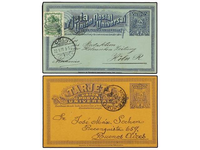 URUGUAY. 1901-1906. Dos Enteros Postales De 2 Cts. Gris S. Crema Y 2 Cts. Azul S. Azul Con Franqueo Adicional De 1 Ctvo. - Autres & Non Classés