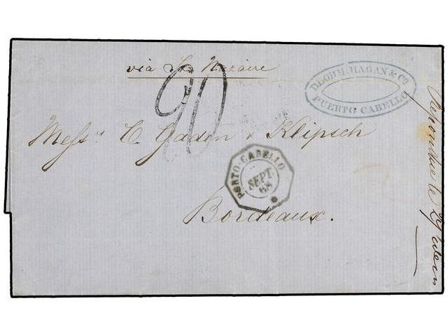 VENEZUELA. 1868. PUERTO CABELLO A FRANCIA. Fechador Octogonal Marítimo Francés PORTO-CABELLO/*. PRECIOSA. - Other & Unclassified