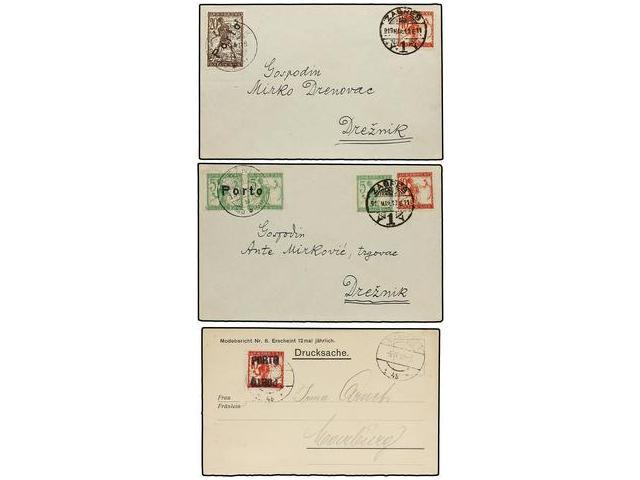 YUGOSLAVIA. 1919-20. Conjunto De 4 Cartas Y Un Recibo De Paquete Postal Tasados Con Sellos De Yugoslavia. - Autres & Non Classés