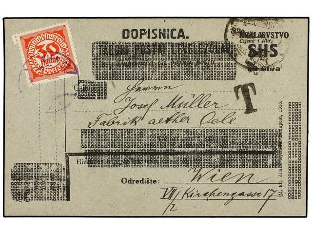 YUGOSLAVIA. 1920. ZAGREBB To WIEN. Postal Stationary Card, Taxed On Arrival With Austrian  30 Heller Stamp. - Autres & Non Classés