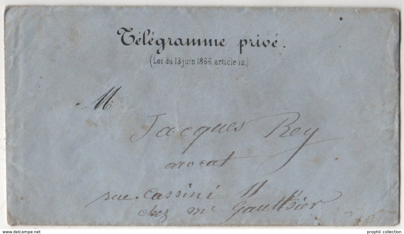 1866 - TELEGRAMME PRIVE Dans ENVELOPPE De BREY Pour NICE (Alpes Maritimes) Adressé à Un Avocat - 1849-1876: Période Classique