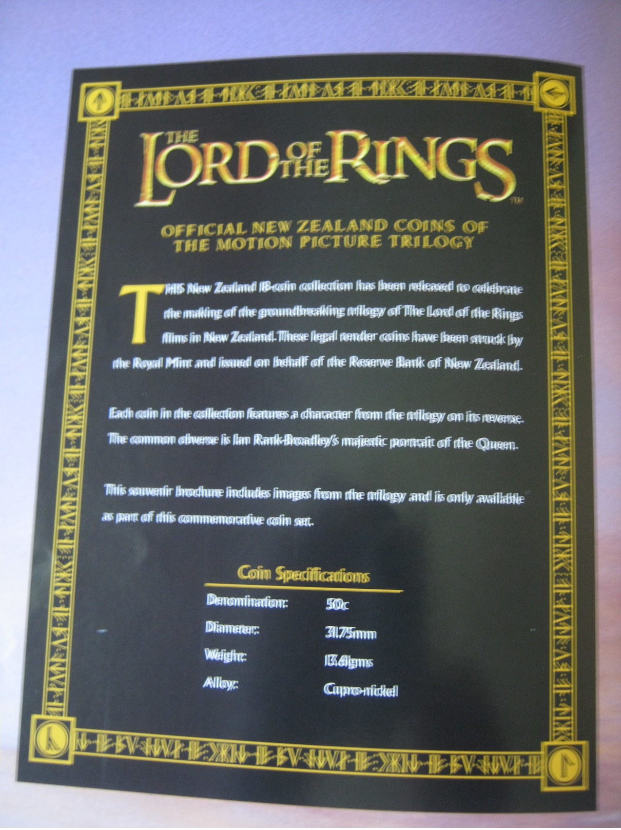 New Zealand 2003 LORD OF THE RINGS 18 X 50 Cents UNC Coin Set Royal Mint Folder - New Zealand