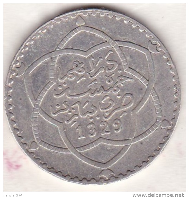 Maroc. 5 Dirhams (1/2 Rial) AH 1329 PARIS . AL-HAFIZ. ARGENT - Morocco