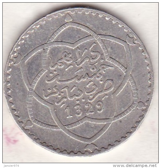 Maroc. 5 Dirhams (1/2 Rial) AH 1329 PARIS . AL-HAFIZ. ARGENT - Marokko