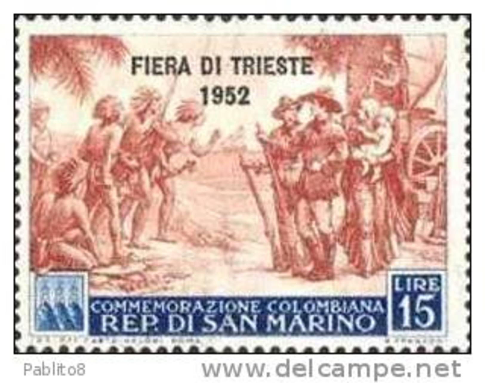 SAN MARINO 1952 FIERA DI TRIESTE FAIR LIRE 15 USATO USED OBLITERE' - Usati