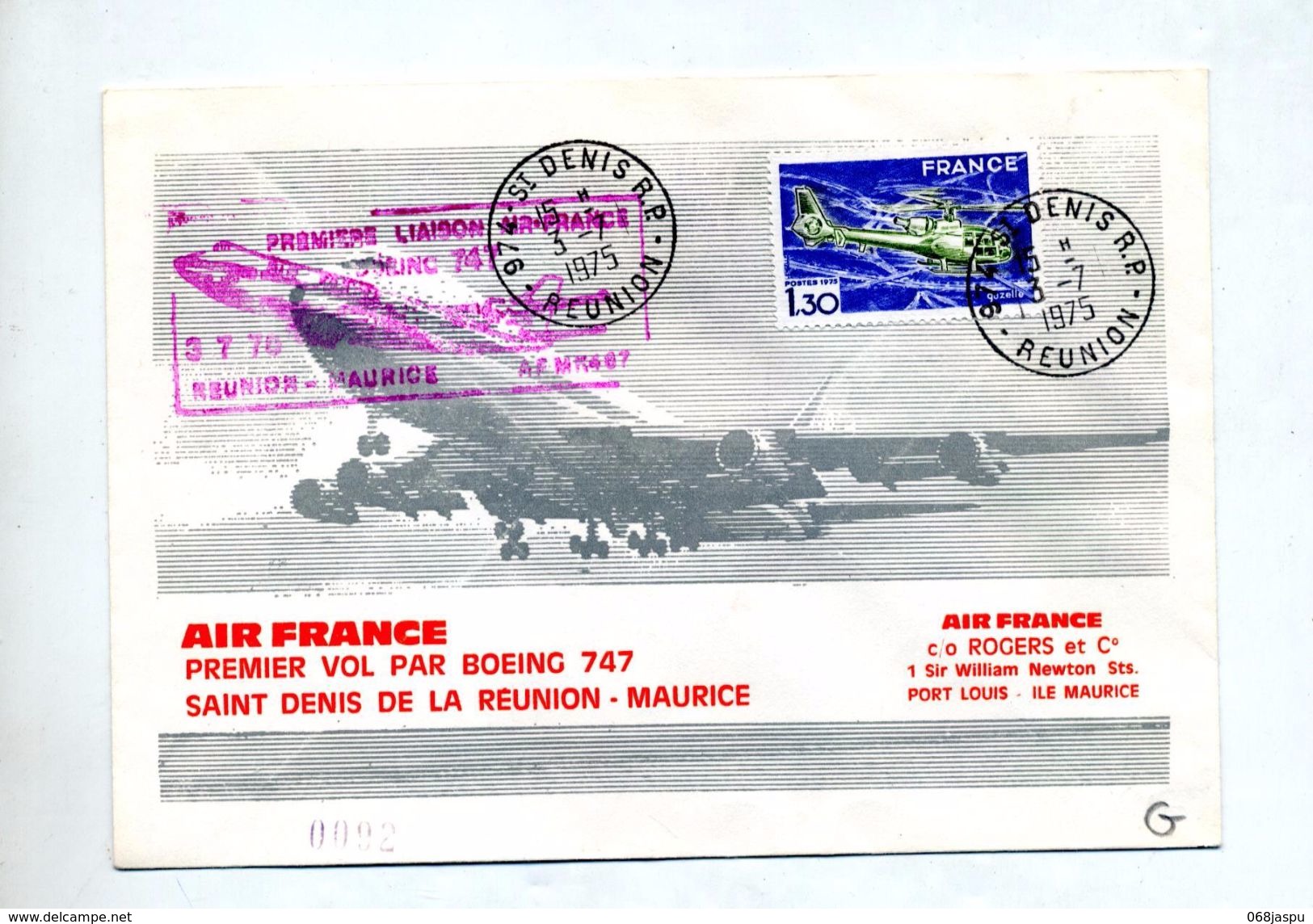 Lettre Premier Vol Air France Boeing Saint Denis Reunion  Maurice - Airplanes