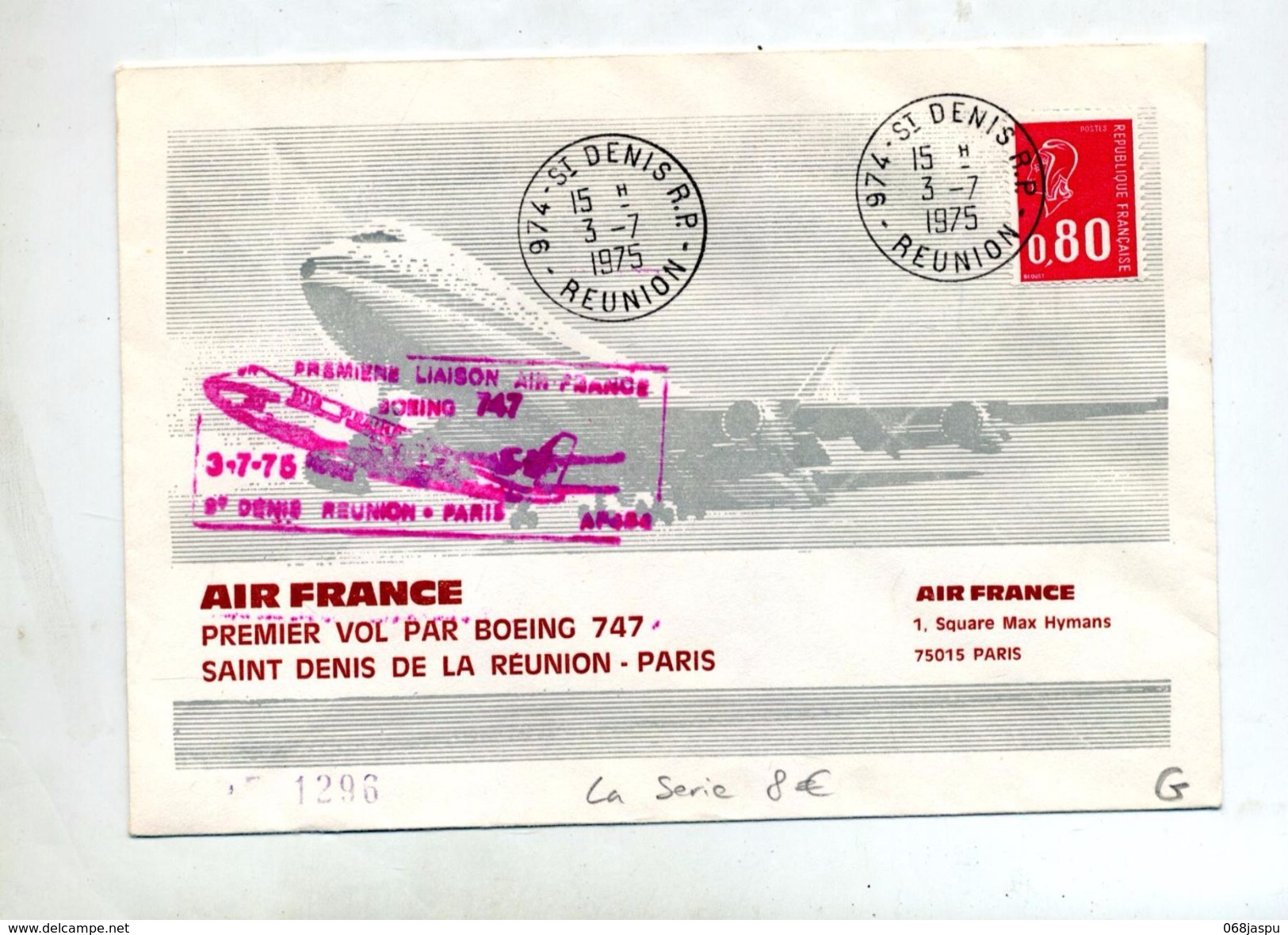 Lettre Premier Vol Air France Boeing Saint Denis Reunion Paris - Airplanes
