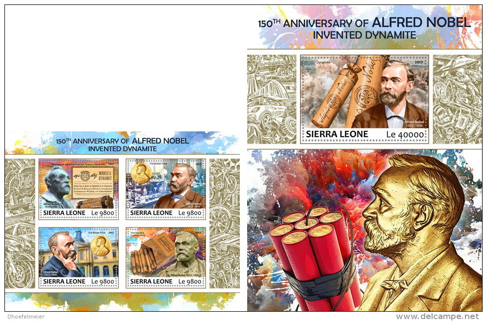 SIERRA LEONE 2017 ** Alfred Nobel &amp; Dynamite M/S+S/S - IMPERFORATED - DH1734 - Nobel Prize Laureates