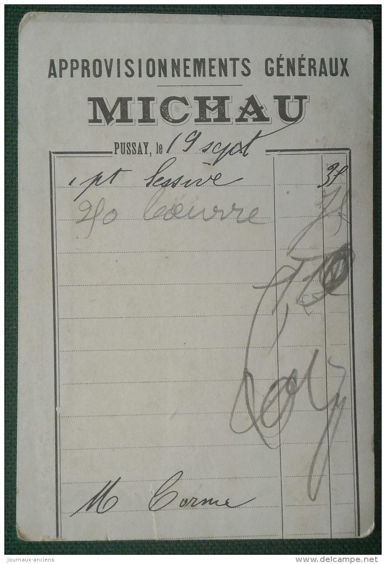 PUSSAY (SEINE ET OISE ) - MICHAU - APPROVISIONNEMENT GENERAUX - LE DAHOMEY -  11 X 7,5 Cm - Autres & Non Classés