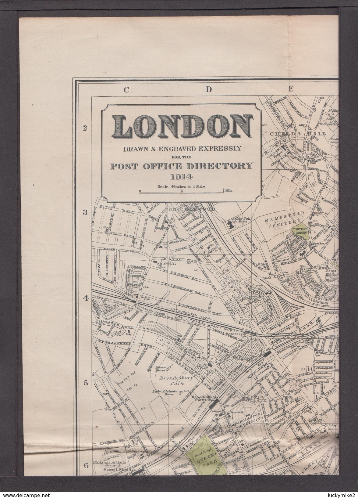 1914 Post Office Directory For London,  4" To Mile,  36" X 30"  Poor Edges And Dirty Back Where Exposed.  Ref 0415 - Roadmaps